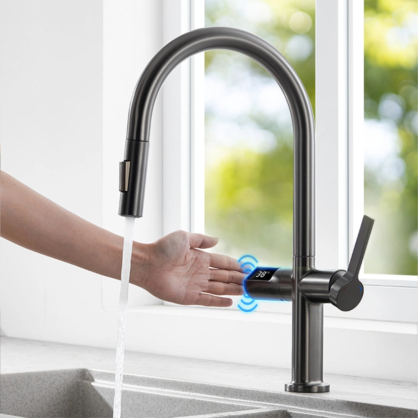 Kitchen Faucet | Digital Display | Gun Gray Brass | Two Function