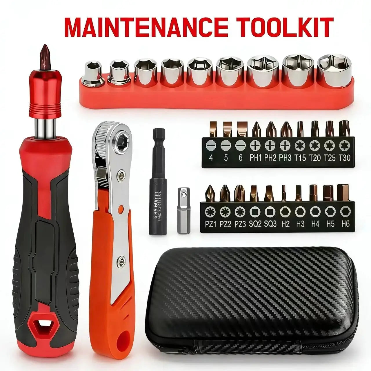 Household Repair Toolbox Combination Ratchet Wrench Screwdrivers Socket Repair Set Tool Box With 25mm multi model S2 Bit Heads from PriceLows™