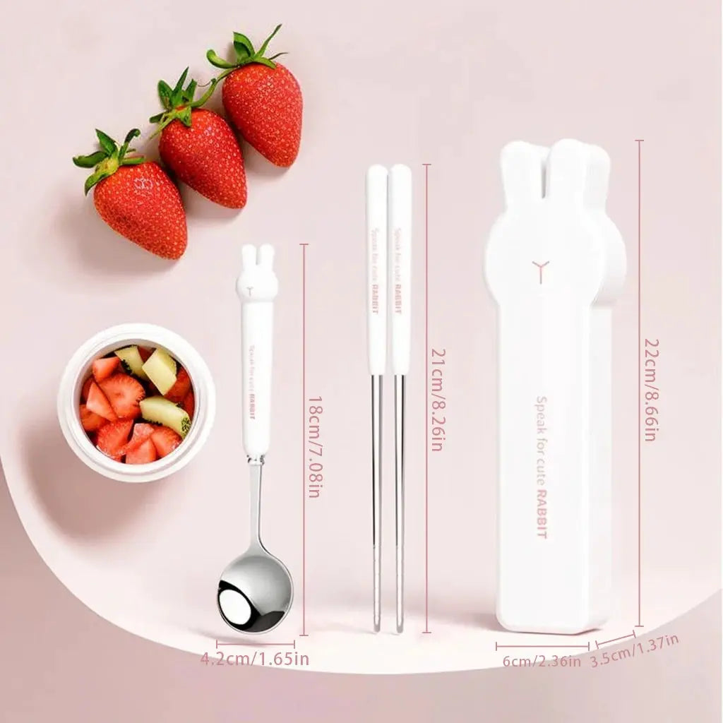 3/4PCS Cute Portable Dinnerware Set Reusable 304 Stainless Steel Fork Spoon Chopsticks With Box Cutlery For Kid Student from PriceLows™