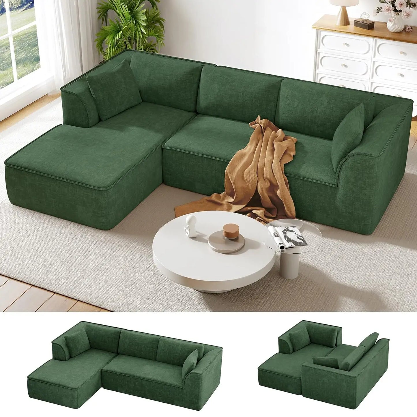 Modular Sofa | L-Shaped With Chaise | Corduroy Fabric