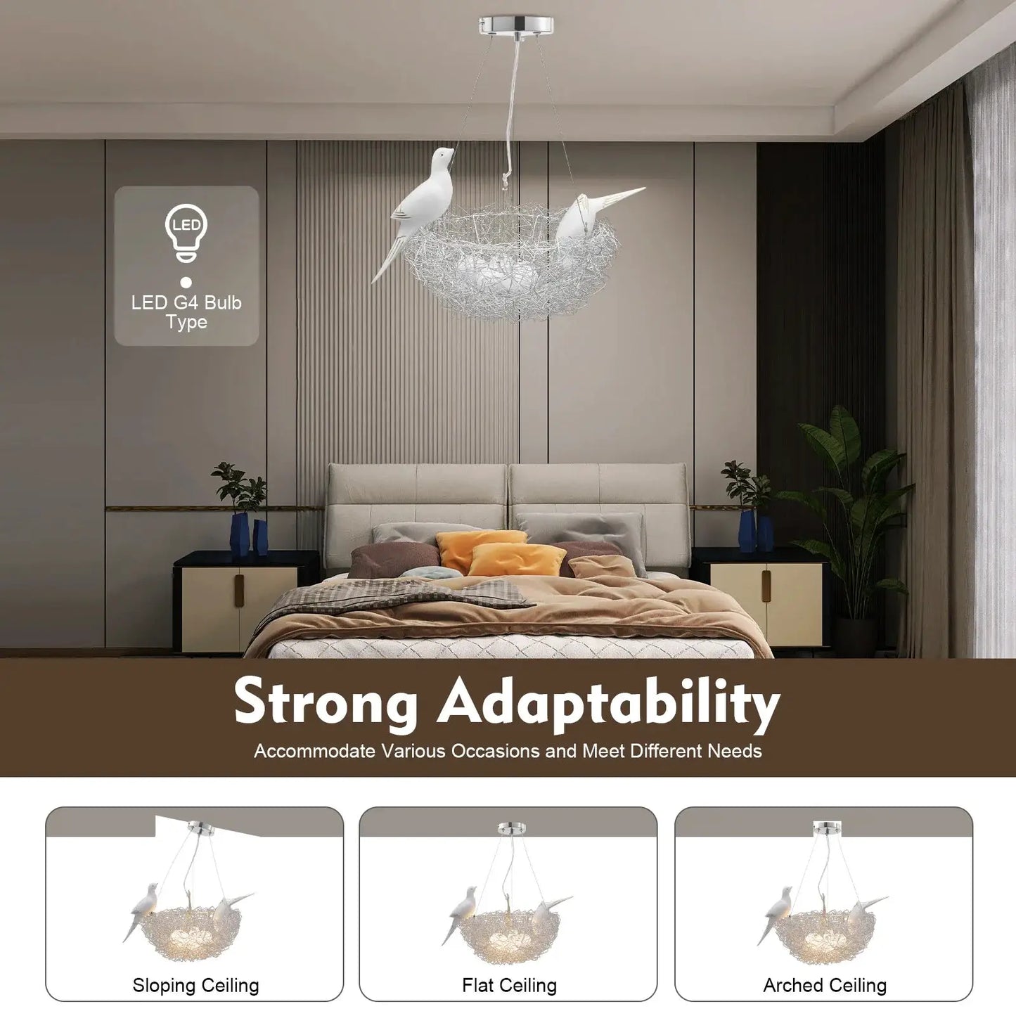 Modern Pendant Light, 5 Lights Adjustable Bird Nest Pendant Light, Creative LED Hanging Ceiling Light Fixtur for Restaurant from PriceLows™