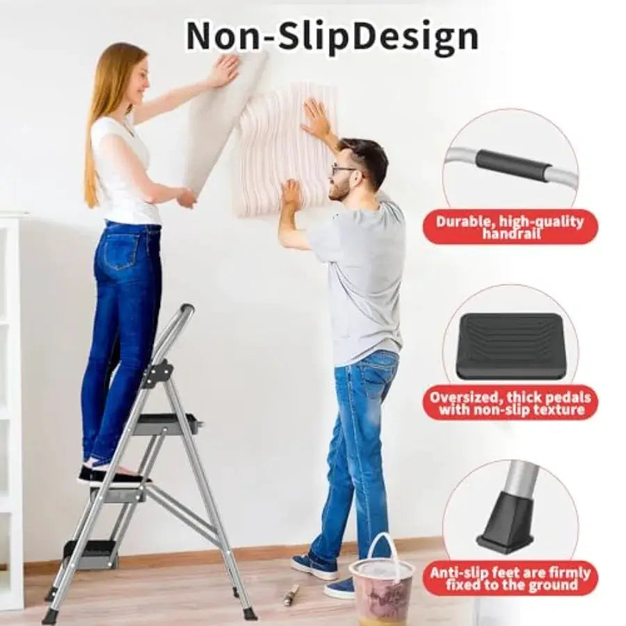 3 Step Ladder Folding Step Stool with Anti-Slip Wide Pedal Soft Handle Anti-Slip Feet Sturdiest Steel Construction 900lbs Capac from PriceLows™