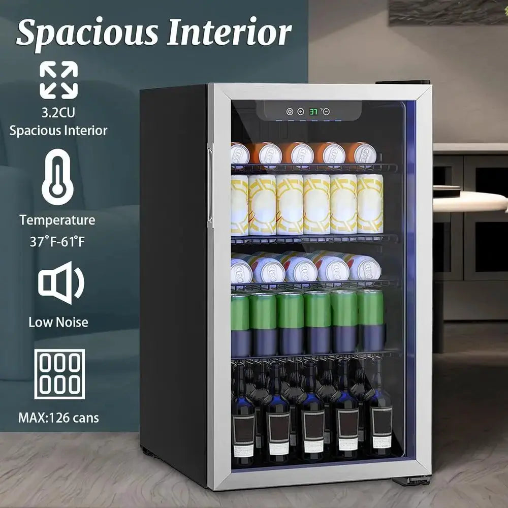 Portable Mini Beverage Refrigerator with Digital Display, Removable Shelves, and Reversible Glass Door for Soda, Wine, and More from PriceLows™