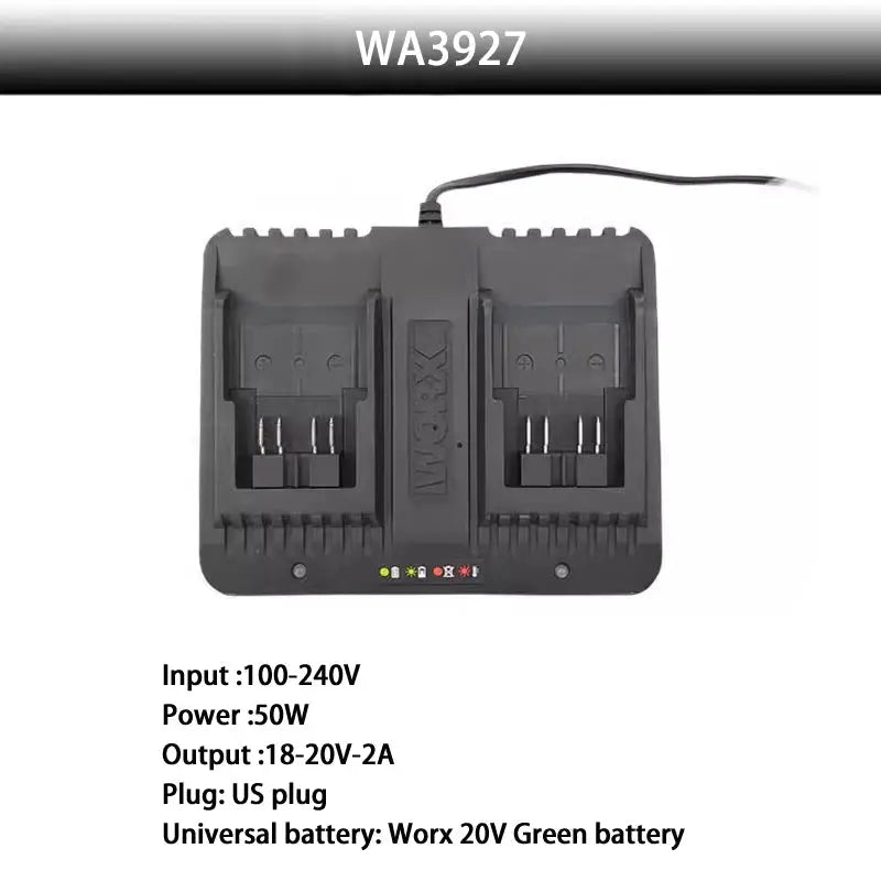 WORX 20V Charger 2.0A/6A 20V 2A Dual Out 2A FanCooling 6A with Multi-Model Charge Protection Universal Green Battery Platform from PriceLows™