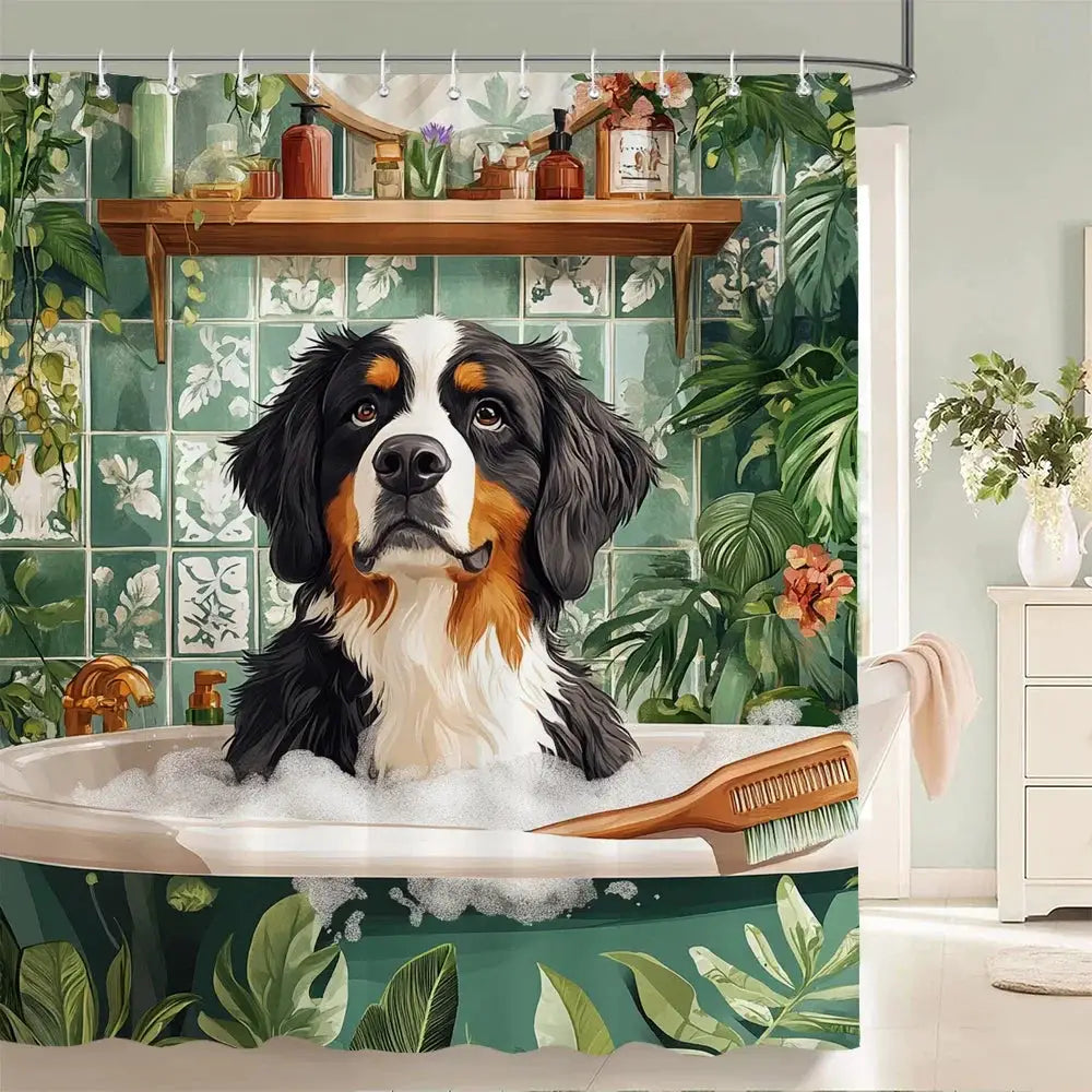 Nordic style Flowers Leaves Animals Shower Curtain Cat and Dog Printed Bathroom Bath Curtain Home Decoration Curtain With Hooks from PriceLows™