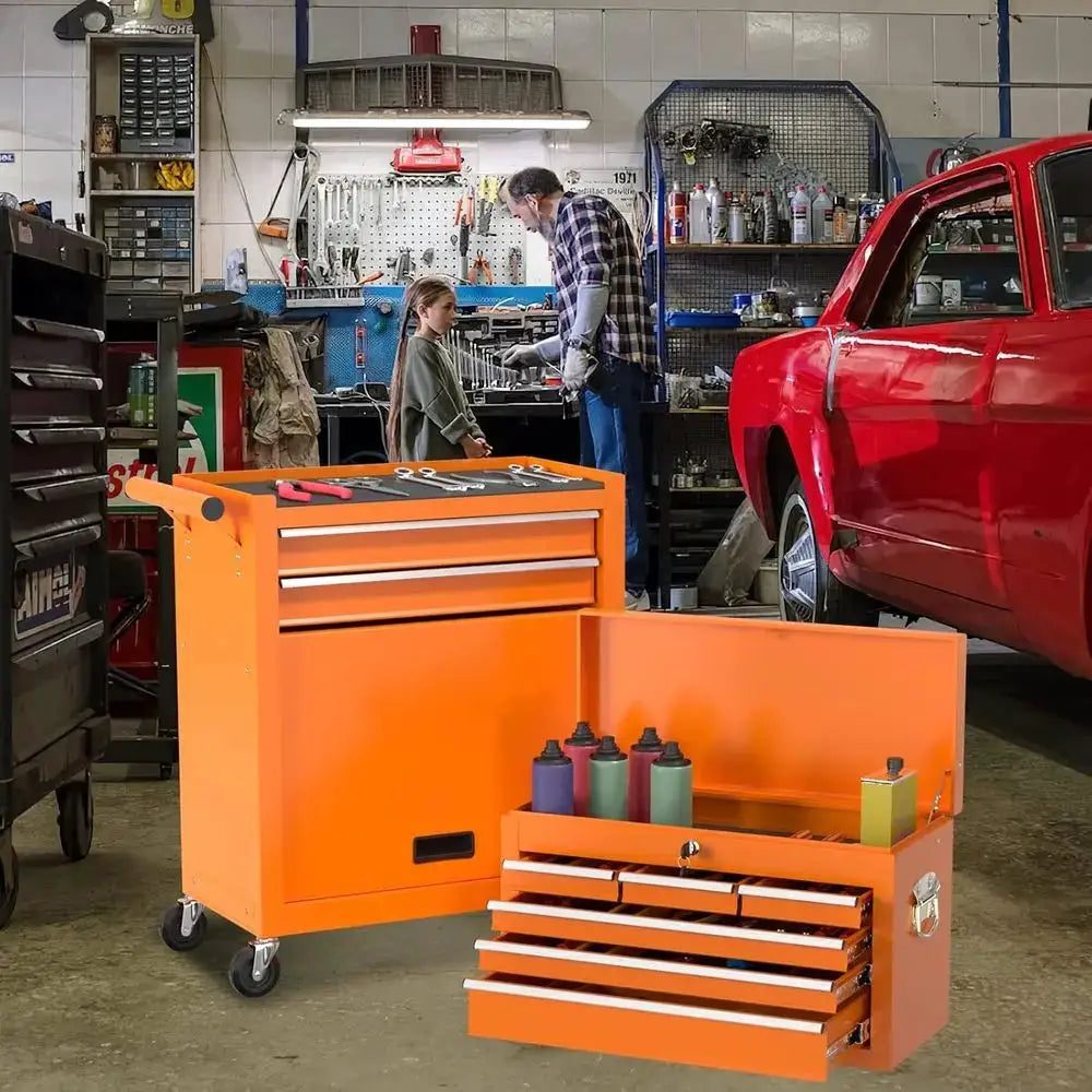 Orange Rolling Garage Tool Cabinet with Wheels and Locking Toolbox Storage from PriceLows™