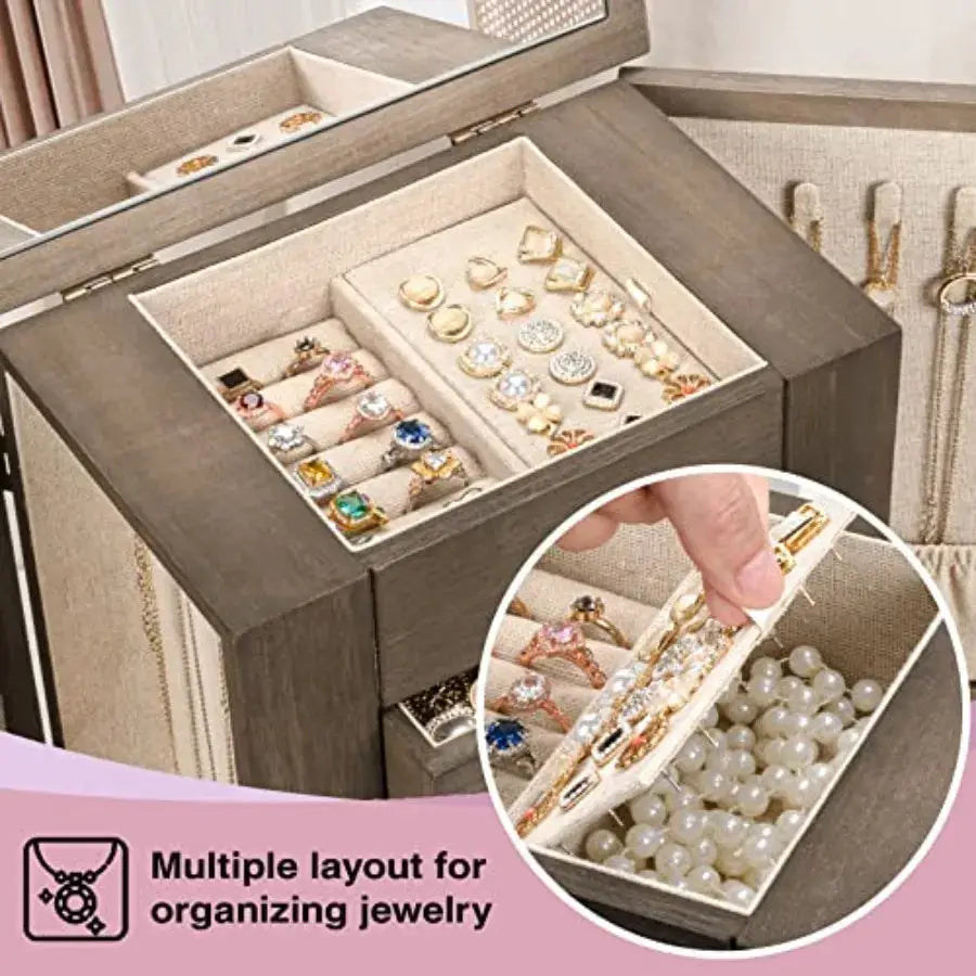 Jewelry Box for Women, 5 Layer Large Wood Jewelry Boxes and Organizers for Necklaces Earrings Rings Bracelets, Rustic Jewelry O from PriceLows™