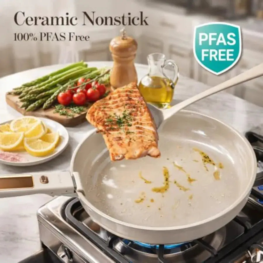 18Pcs Ceramic Cookware Set with Detachable Handle, Pots and Pans Set Non Stick, Non Toxic Cookware Set Removable Handles, Induc from PriceLows™