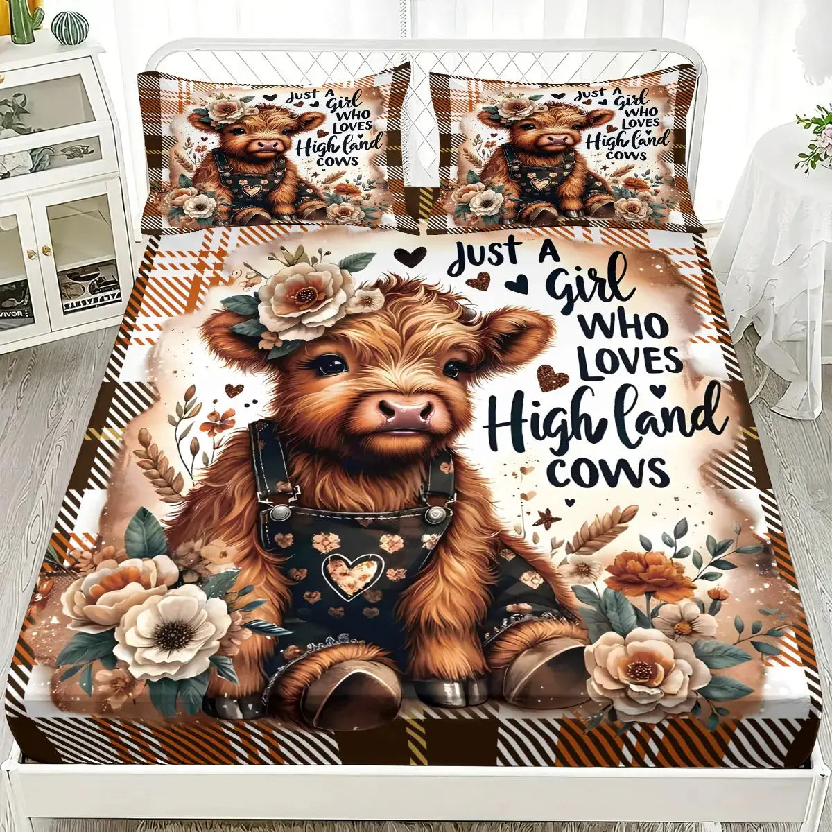 3pcs Cartoon Highland Cow Print Coreless Bed Sheet Set Multi Size Bedcover Bedroom Dormitory Bedding Decoration Machine Washable from PriceLows™