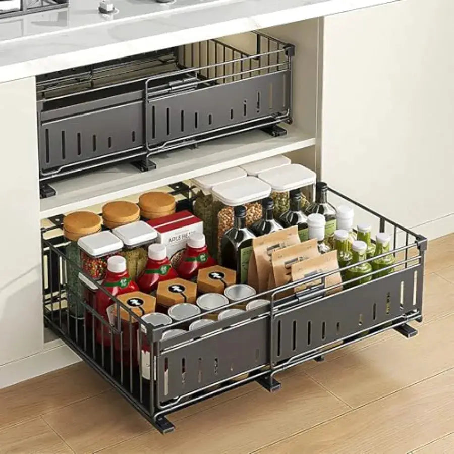 Under Sink Pull-Out Cabinet Organizer for Kitchen and Bathroom Cabinet Storage - Metal Expandable Drawers 12.8-19.49in Width Su from PriceLows™