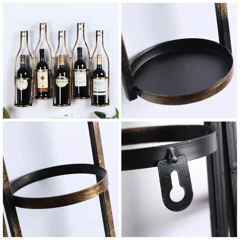 Iron Retro Bar Wine Rack Wall Mounted 5 Bottles Kitchen Wine Bottle Holder Living Room Modern Organizer Holders Bottle Racks from PriceLows™
