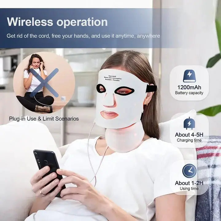 Silicone LED Mask Face With Neck 7 Colors LED Photon Red Light Infrared Therapy Flexible Facial Mask Repair Skin Wireless Use from PriceLows™