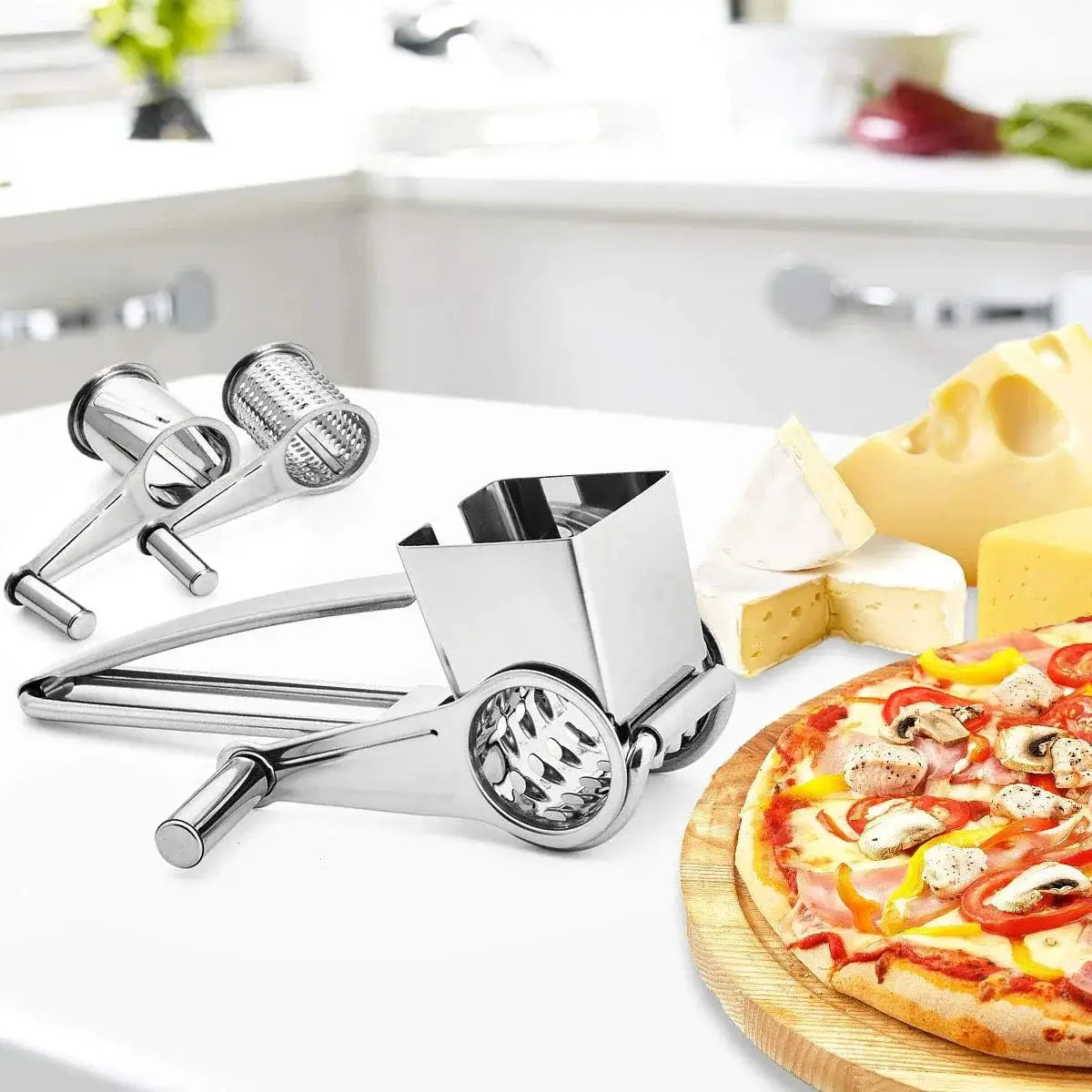 Cheese Grater | Stainless Steel | Crank Rotary Blades | Compact