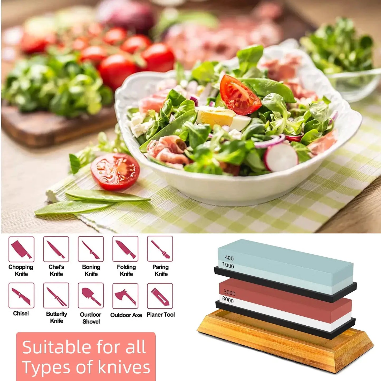 Sharpening Stone | Double Sided Whetstone | Wood Base | Grindstone Set