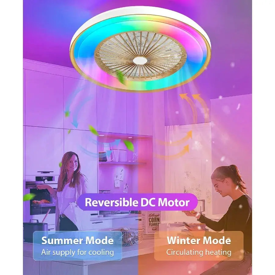 2in1 Low Profile Ceiling Fan with Light 24 Caged Safety Design for RGB Color Smart APP Remote Control Quiet Flush Mount DC Moto from PriceLows™