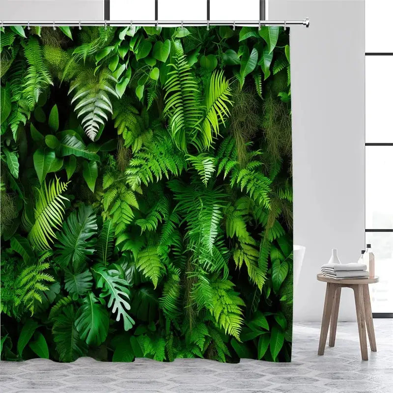 Green Leaves Shower Curtains Tropical Leaf Garden Vine Plant Wall Hanging Fabric Home Bathroom Decor Bath Curtain Set with Hooks from PriceLows™