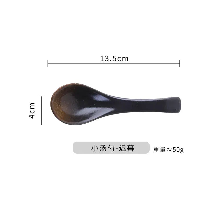 Ceramic Spoon Japanese Retro Bone China Green Black 14.5*4.5cm Rice Scoop Tableware Household Kitchen Supplies Dinnerware from PriceLows™