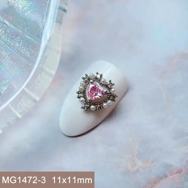 10pcs Valentine's Day Pink Love Heart Ribbon Zircon Metal Nails Jewelry Decorations Nail Art Accessories Charms Parts Supplies from PriceLows™