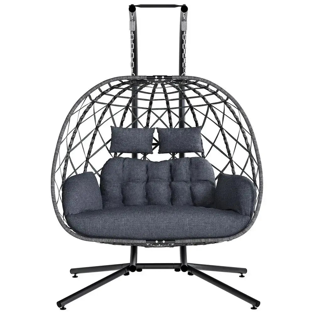 Double Egg Swing Chair with Stand, 2 Person Outdoor Indoor Hammock Hanging Chair with Cushion for Patio Living Room 650 LBS Cap from PriceLows™