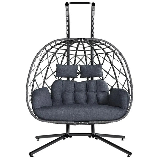 Double Egg Swing Chair with Stand, 2 Person Outdoor Indoor Hammock Hanging Chair with Cushion for Patio Living Room 650 LBS Cap from PriceLows™