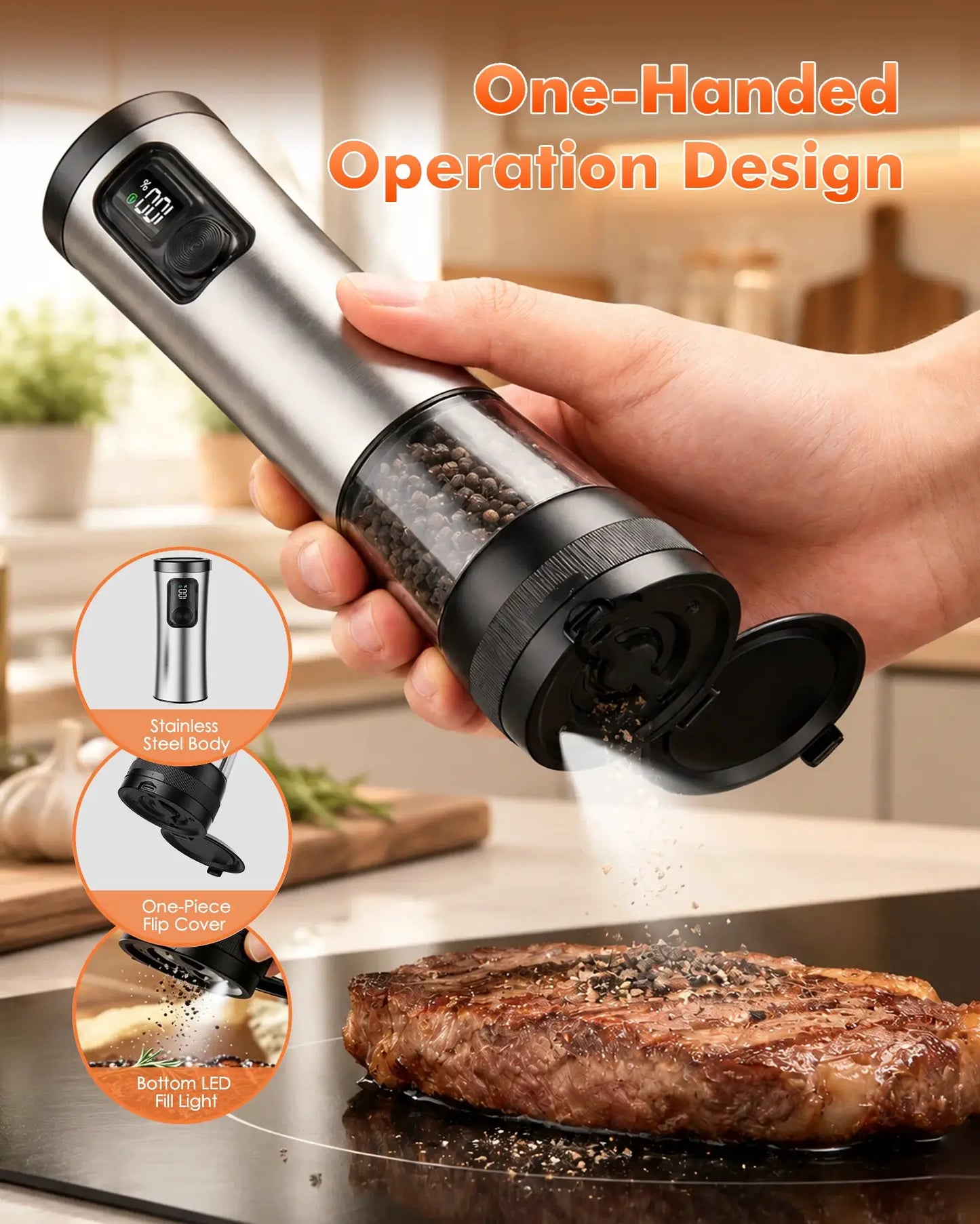 Automatic Salt And Pepper Grinder Set | Rechargeable Base | LED | 2-Piece Set