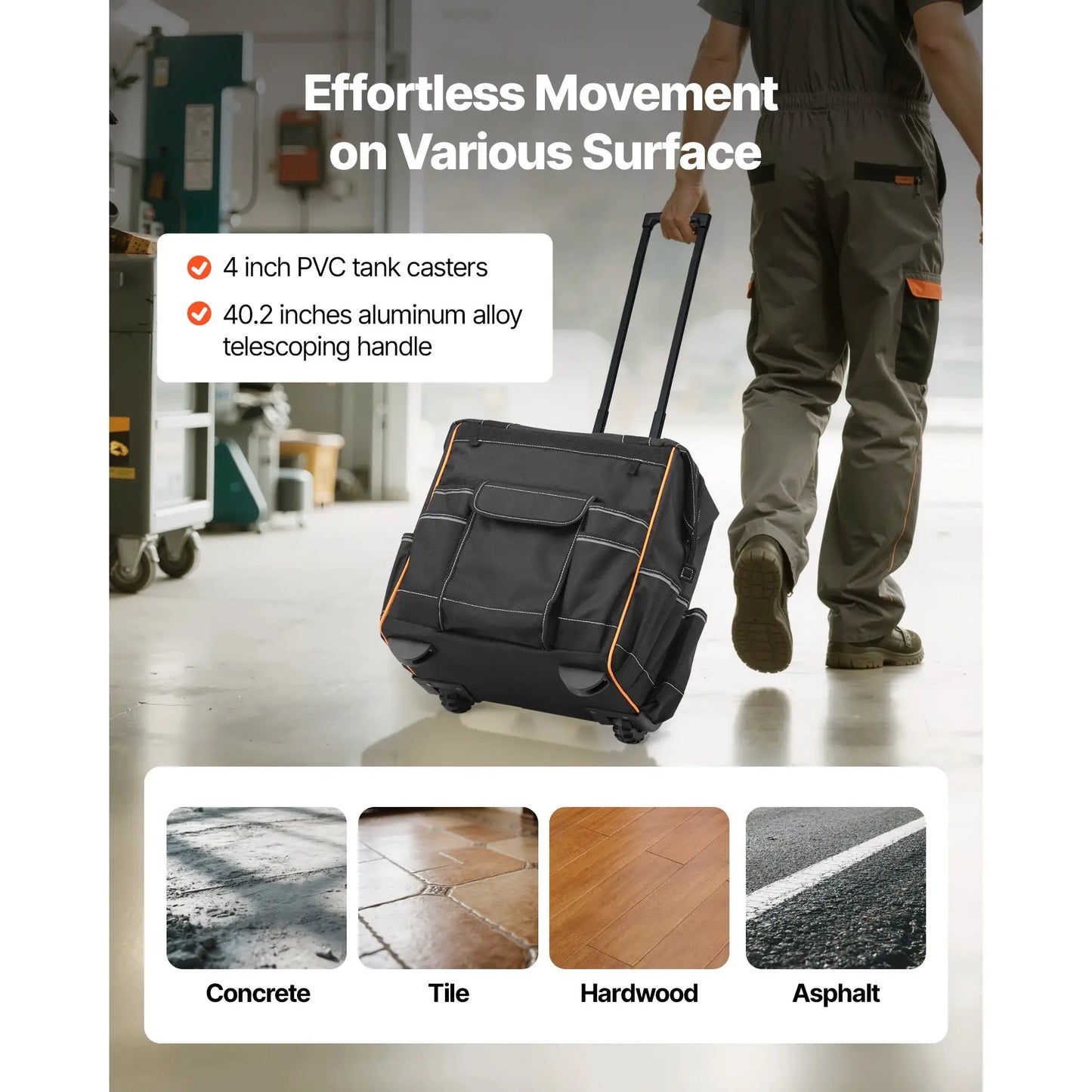 SucceBuy 110Lbs Rolling Tool Bag 25 Pockets Roller Tool Bag on Wheels with Telescoping Handle Toolbag Organizers for Mechanic from PriceLows™