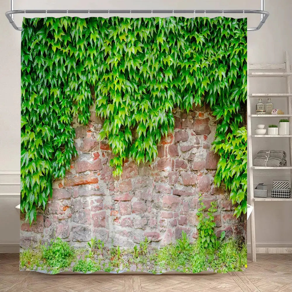 Green Leaves Shower Curtains Tropical Leaf Garden Vine Plant Wall Hanging Fabric Home Bathroom Decor Bath Curtain Set with Hooks from PriceLows™
