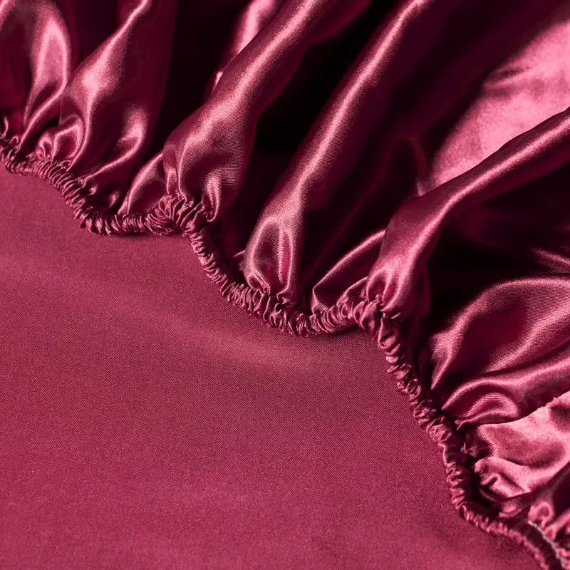 Satin Fitted Sheet | Solid Color Ice Silk | Elastic Band | Twin Full Queen