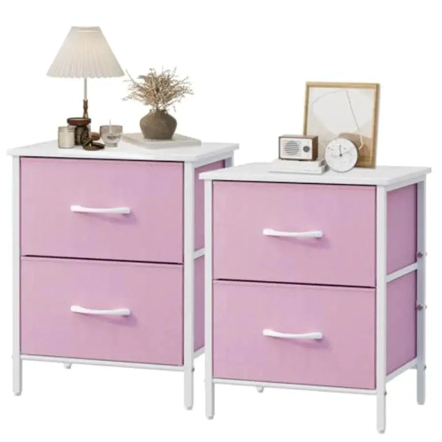 Nightstand Set of 2, Dresser with 2 Drawers, Steel Frame Bedside Furniture, Wood Top Fabric Night Stand, Colorful End Table for from PriceLows™