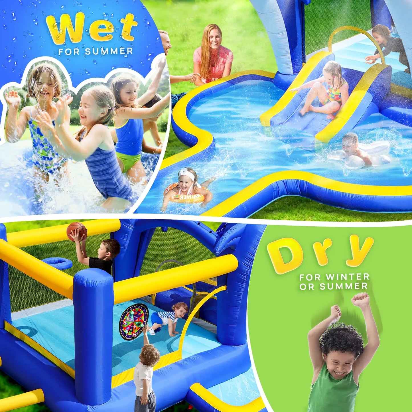 8 in1 Inflatable Slide Water Park Trampoline Bouncing House Outdoor Garden With Dolphin Sprinkler Target Games Water Gun Basketb from PriceLows™