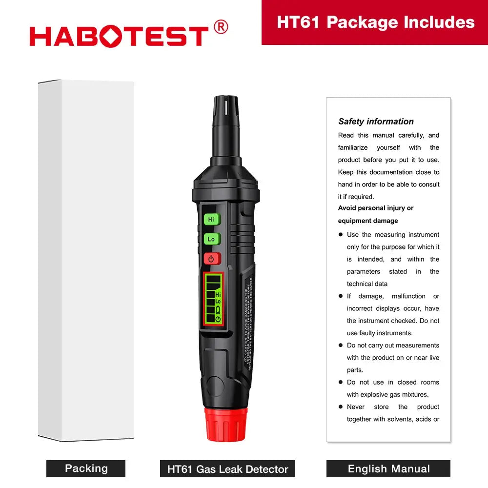 HABOTEST HT61Gas Leak Detector Natural Gas Detector with Audible & Visual Alarm Portable Gas Sniffer to Locate Combustible Leak from PriceLows™