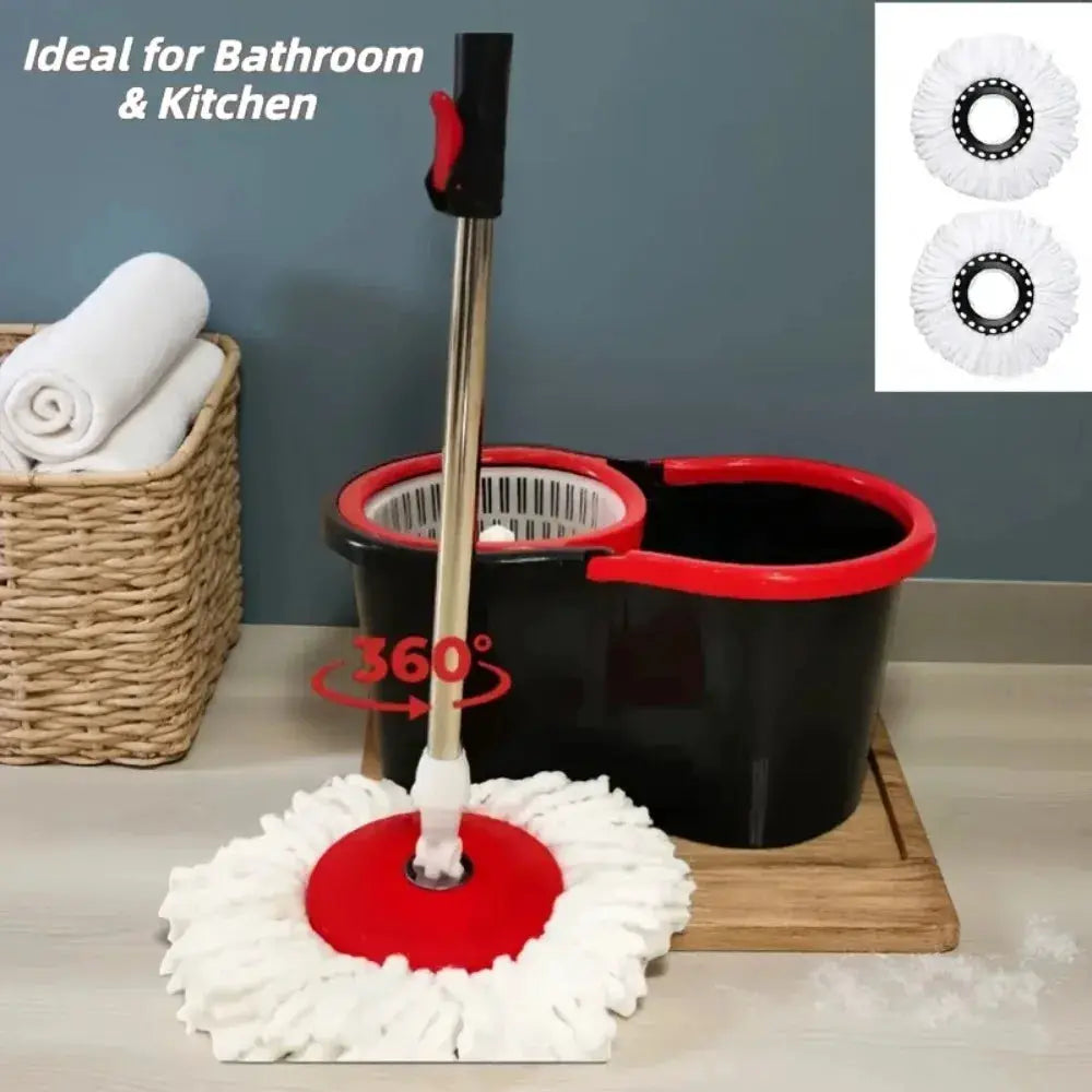 360° Spin Mop Bucket Set with Soap Dispenser, 2 Reusable Microfiber Heads, 61" Stainless Steel Handle Floor Cleaner from PriceLows™