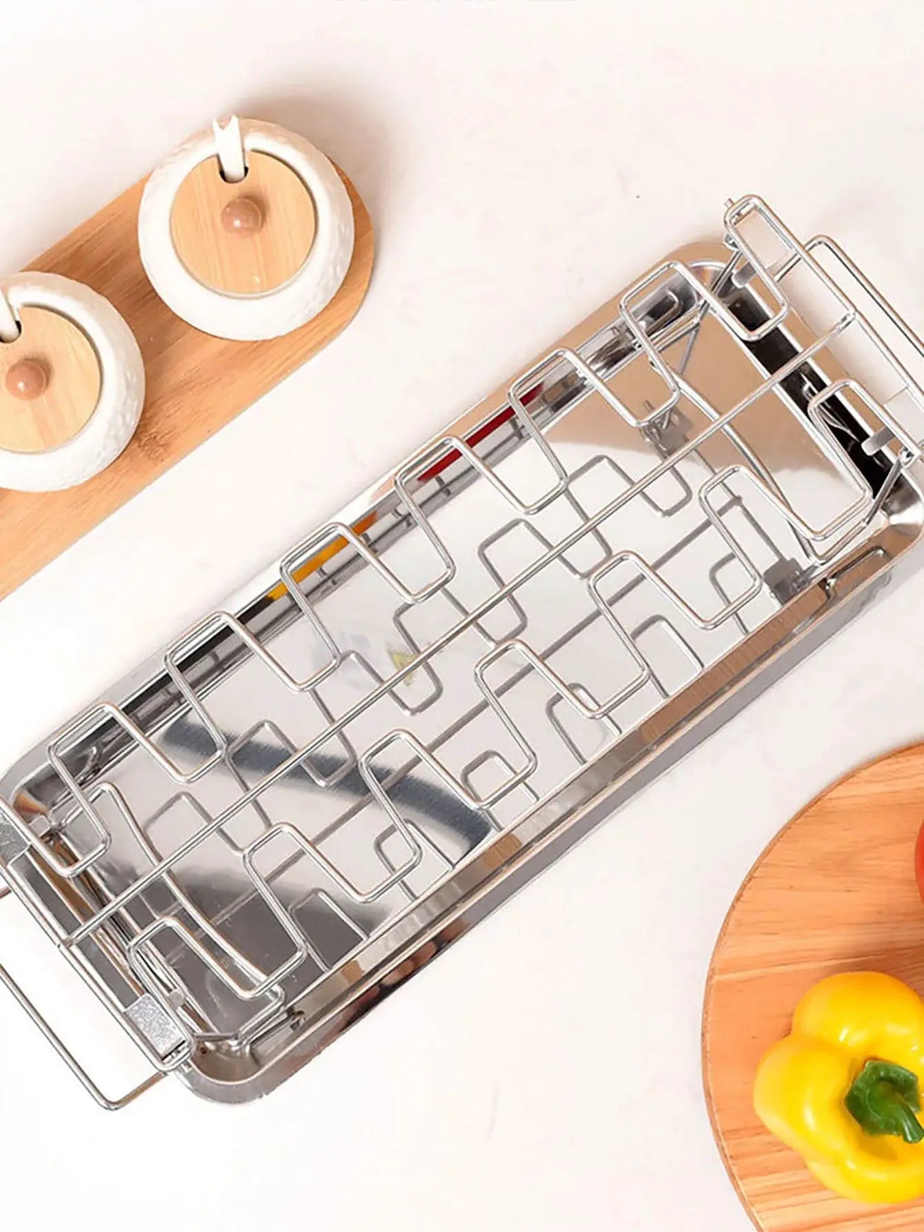 Chicken Leg Rack For Grill | 14 Slots | Stainless Steel | Drip Tray Included