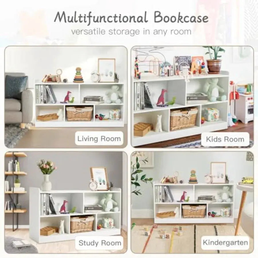 Montessori Shelf Wooden Toy Storage Organizer for Books Toys 2 Shelf Bookcase 5-Section Storage Cabinet Toddler Book Shelf for from PriceLows™