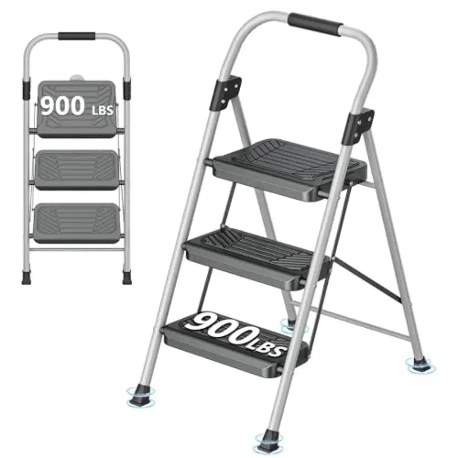3 Step Ladder Folding Step Stool with Anti-Slip Wide Pedal Soft Handle Anti-Slip Feet Sturdiest Steel Construction 900lbs Capac from PriceLows™