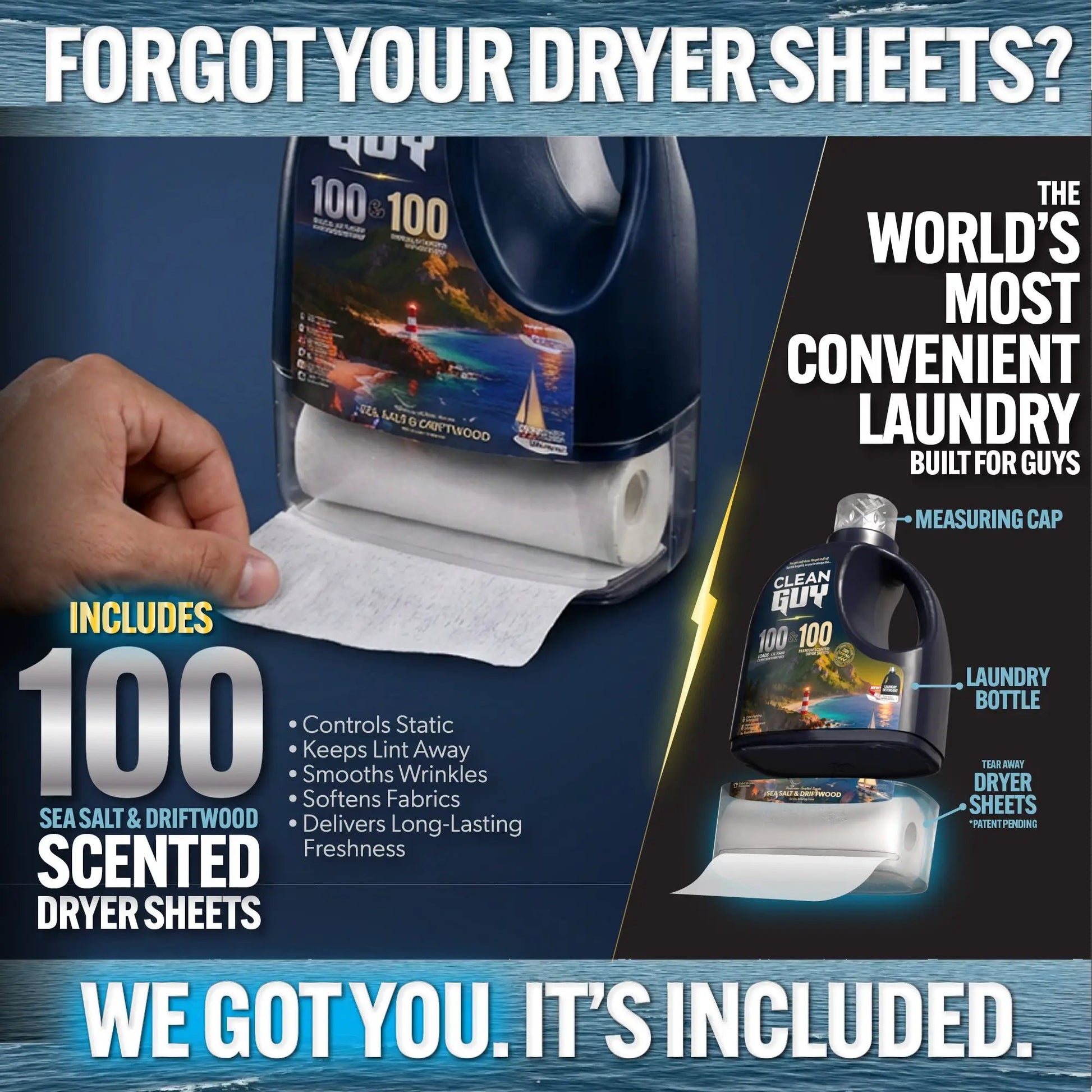 Heavy Duty Premium Laundry Detergent + Built-In Dryer Sheets (100 Loads) - SEA SALT & DRIFTWOOD from PriceLows™