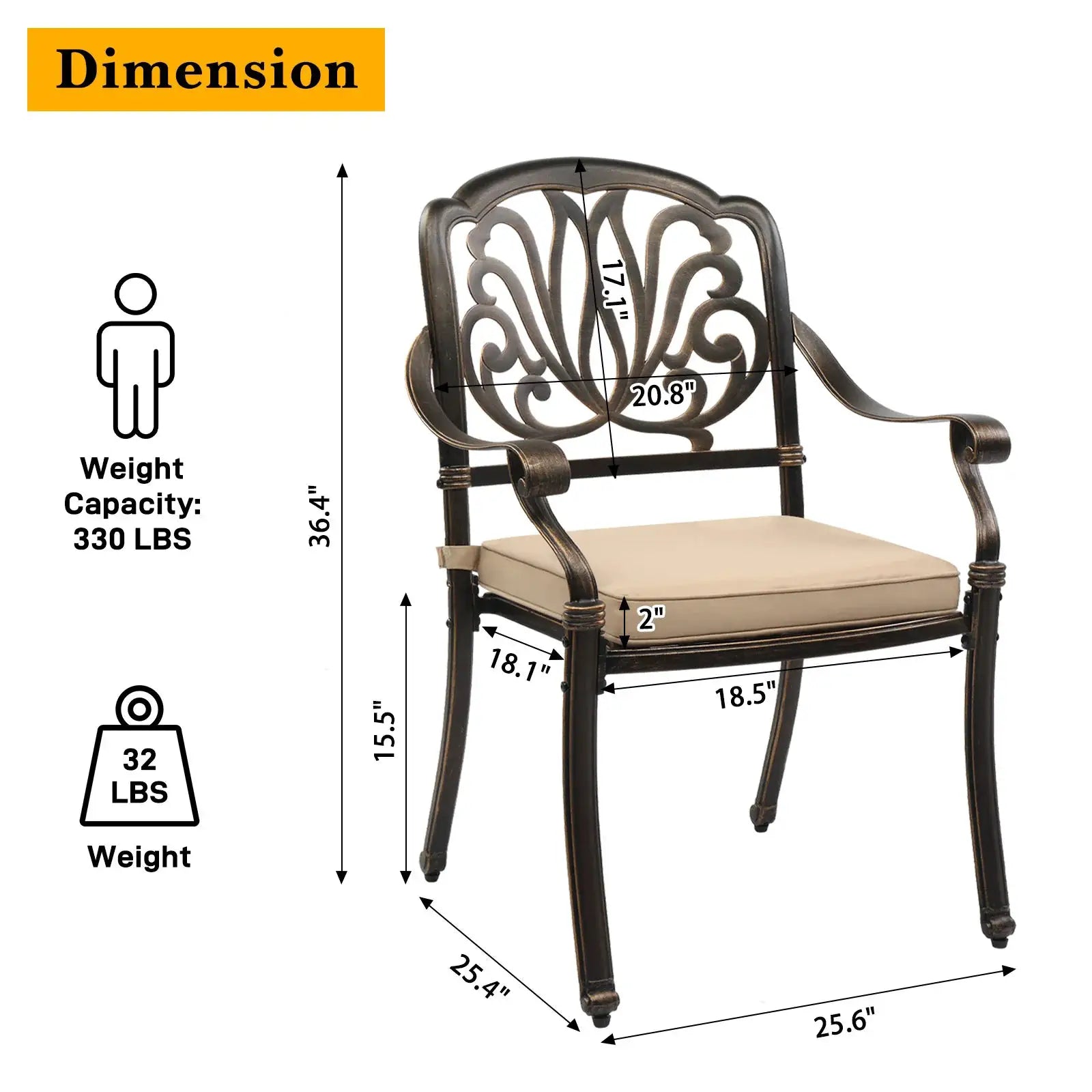 Set of 2 Cast Aluminum Patio Dining Chairs with Cushions, Stackable Outdoor Bistro Chairs for Balcony Backyard Antique Bronze from PriceLows™