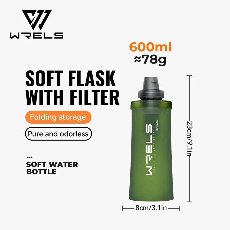 WRELS Soft Water Bottle with Filter Ultralight Collapsible Water Filter Bottle Hydrapak Soft Flask for Hiking Camping Backpack from PriceLows™