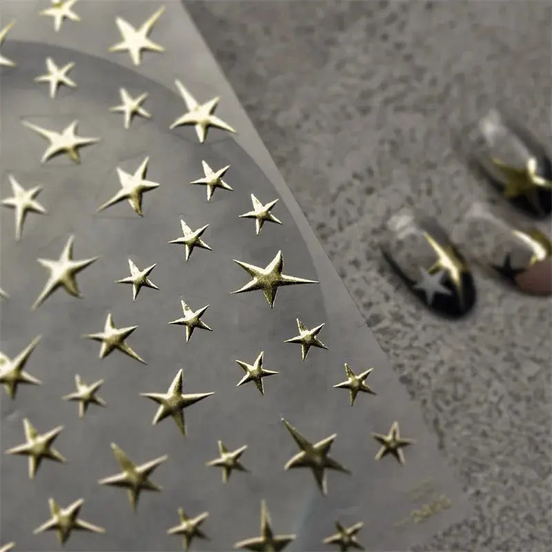 3D Bronzing Laser Silver Irregular Star Nail Decals Metallic Effect Silver Pentagram Nail Decals Adhesive Nail Art Star Stickers from PriceLows™