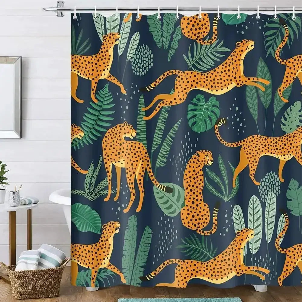 leopard fabric shower curtain, tropical animal cheetah shower curtain for bathroom, pink with hook 180X180CM from PriceLows™