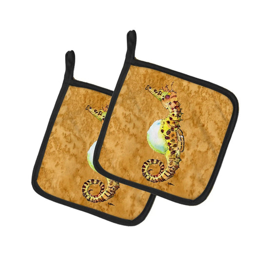 Pot Holder Set of 2 | Heat Resistant Quilted Hot Pads | 7.5 x 7.5 Inch | Seahorse