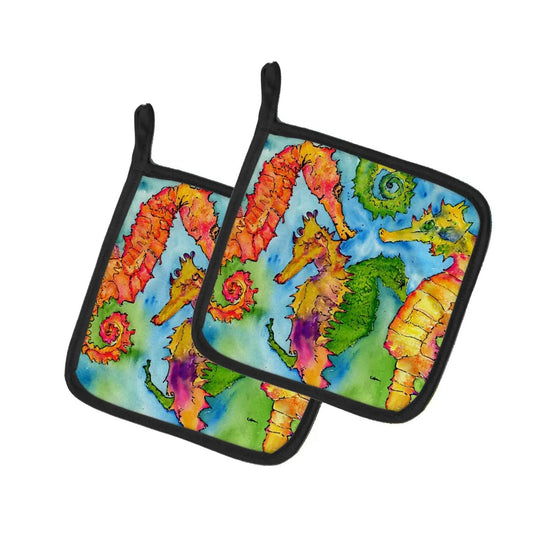 Pot Holder Set of 2 | Heat Resistant Quilted Hot Pads | 7.5 x 7.5 Inch | Seahorse (Style 2)