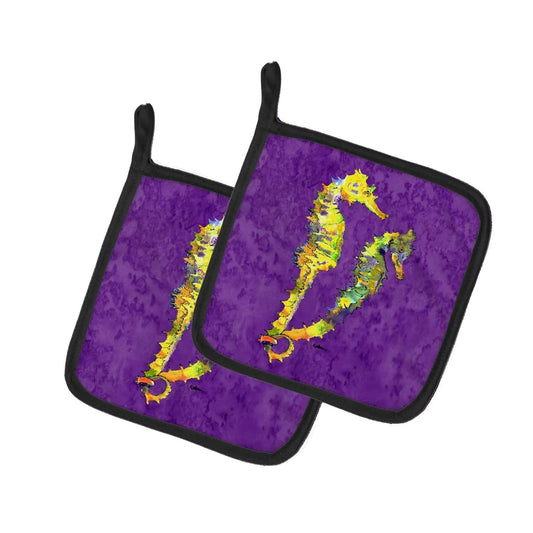 Pot Holder Set of 2 | Heat Resistant Quilted Hot Pads | 7.5 x 7.5 Inch | Seahorse (Style 4)