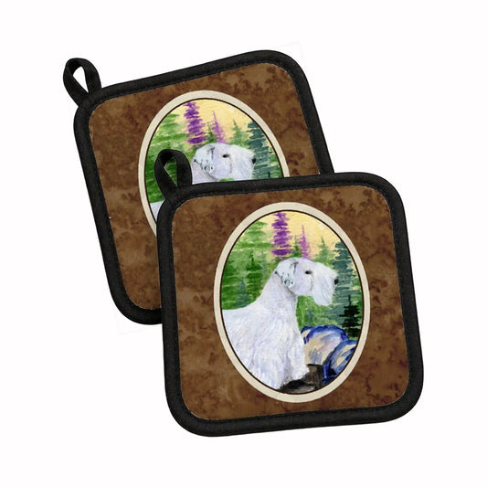 Pot Holder Set of 2 | Heat Resistant Quilted Hot Pads | 7.5 x 7.5 Inch | Sealyham Terrier (Style 3)
