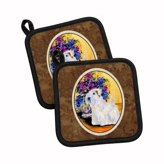 Pot Holder Set of 2 | Heat Resistant Quilted Hot Pads | 7.5 x 7.5 Inch | Sealyham Terrier (Style 4)