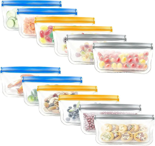 Reusable Silicone Freezer Bags | Leakproof | Dishwasher Safe | 12 Pack