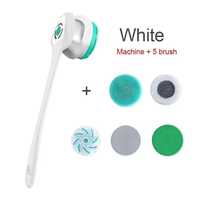 Electric Shower Brush Set | 5 In 1 | Rechargeable | Long Handle Scrubber
