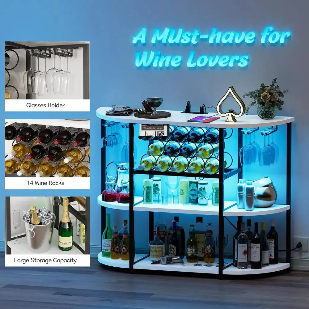 Wine Bar Cabinet for Liquor Bar Table Bar Cabinet with Lights and Outlet 4Tier Storage Freestanding Wine Racks with Glass Holde from PriceLows™