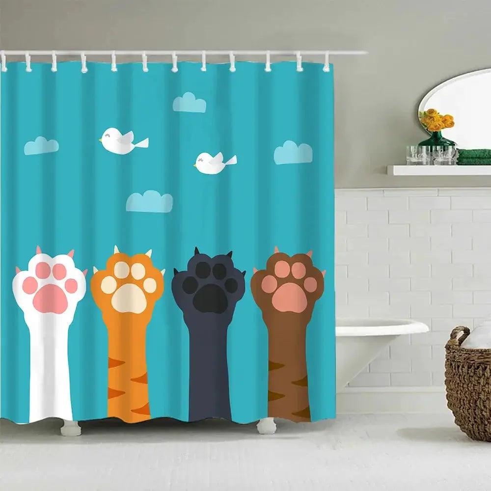 Puppy Cat Cute Cartoon Shower Curtains Washable Fabric Polyester For Bathtub Art Bathroom Decor Partition With Hooks Waterproof from PriceLows™
