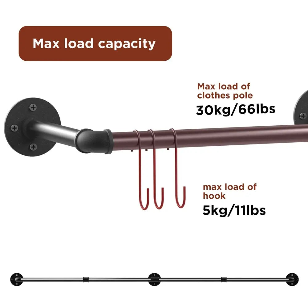 Wall Mounted Industrial Pipe Clothes Rack Bedroom Hanging Garment Rail Rack Space Saving Shelf from PriceLows™